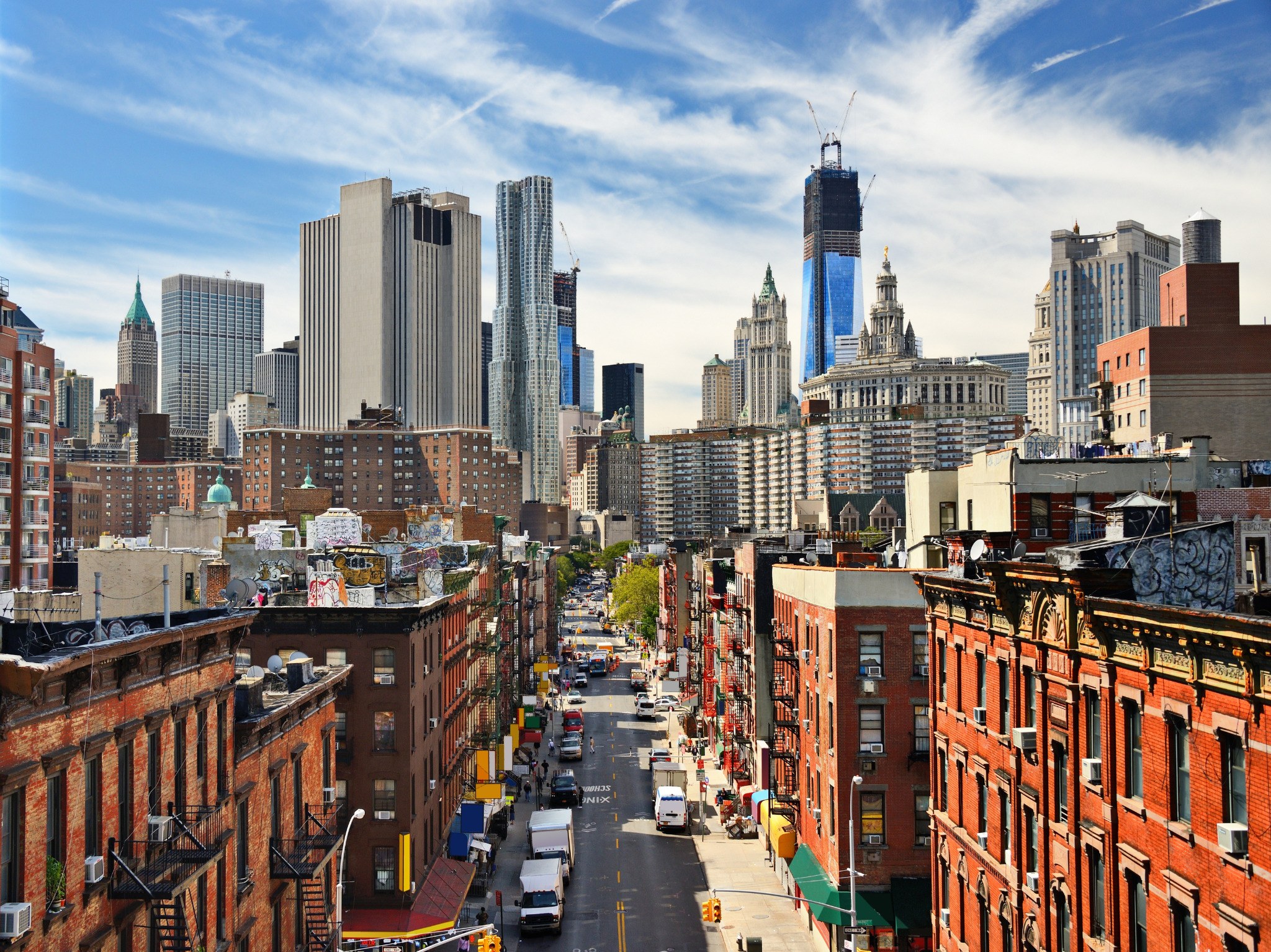Downtown Manhattan street and building front exterior cleaning